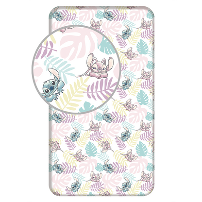 Lilo en Stitch Hoeslaken 90x200 Duurzaam Katoen Blaadjes