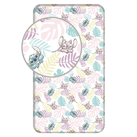 Lilo en Stitch Hoeslaken 90x200 Duurzaam Katoen Blaadjes
