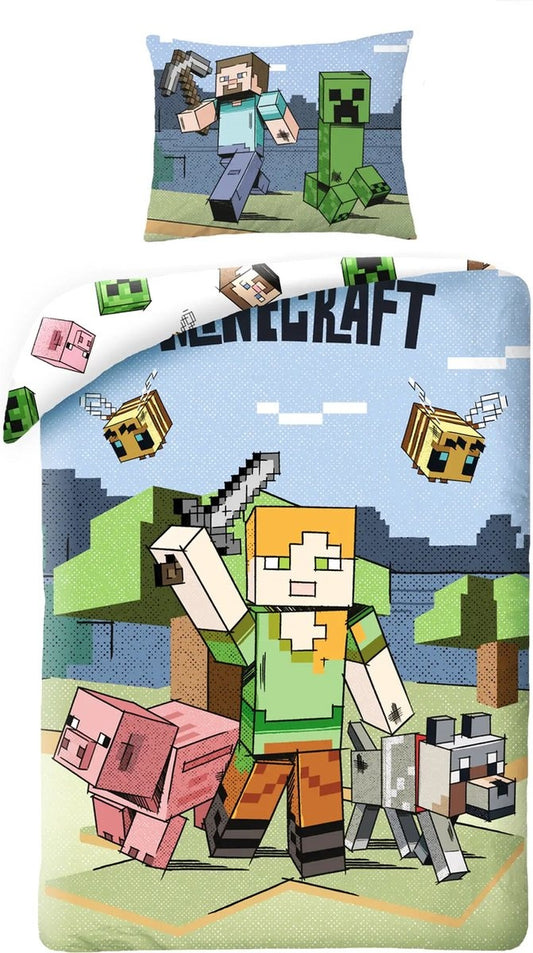 Minecraft Dekbedovertrek Eenpersoons 140x200 Duurzaam  Polyester