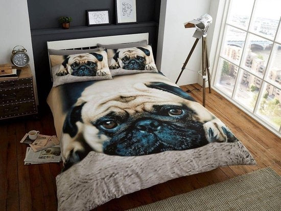 Mopshond 2 persoons dekbedovertrek - Pug Dog dekbed 200 x 200 cm.