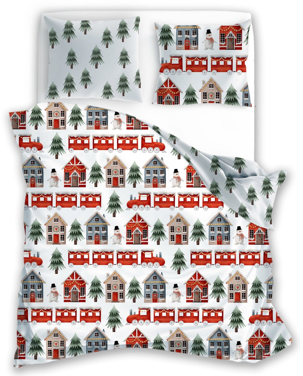 Kerst Dekbedovertrek Christmas 220x200cm  Kussensloop 70x80cm Katoen