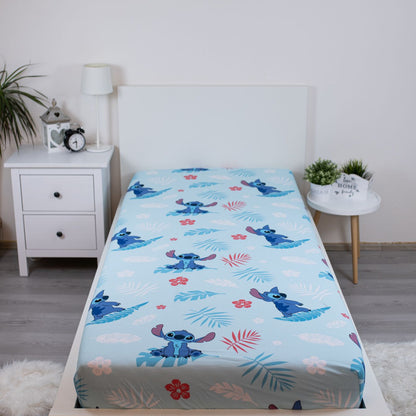 Lilo en Stitch Hoeslaken 90x200 Duurzaam Katoen Blauw