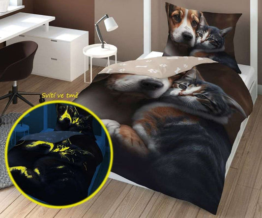 Hond Poes dekbedovertrek 140x200 Duurzaam Puppy Glow in the Dark 2in1