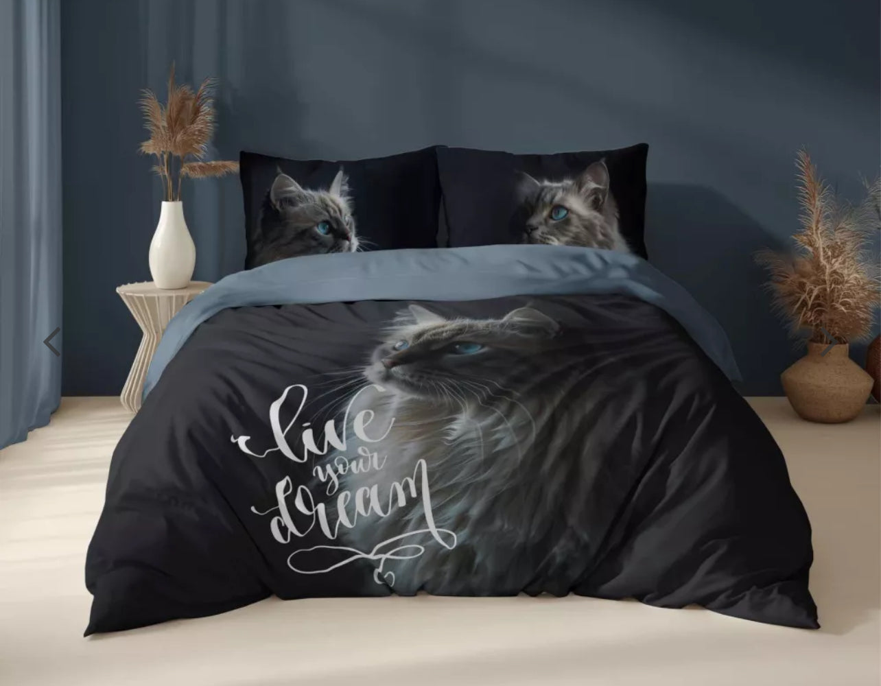 Poes Dekbedovertrek 220x200cm Duurzaam 2in1 Katoen 3D Effect