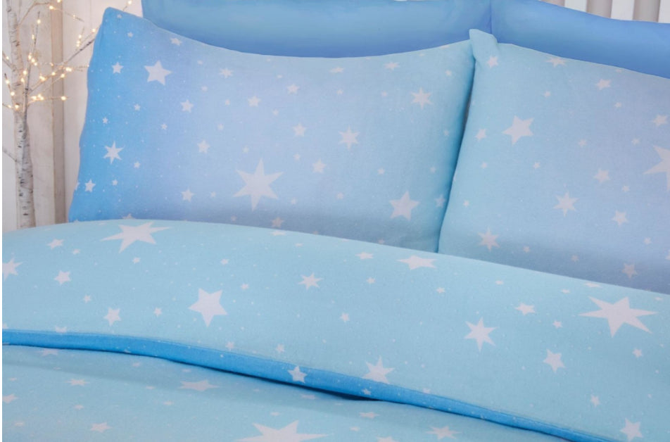 Sterren Starburst Tweepersoons Dekbedovertrek Blauw Flanel