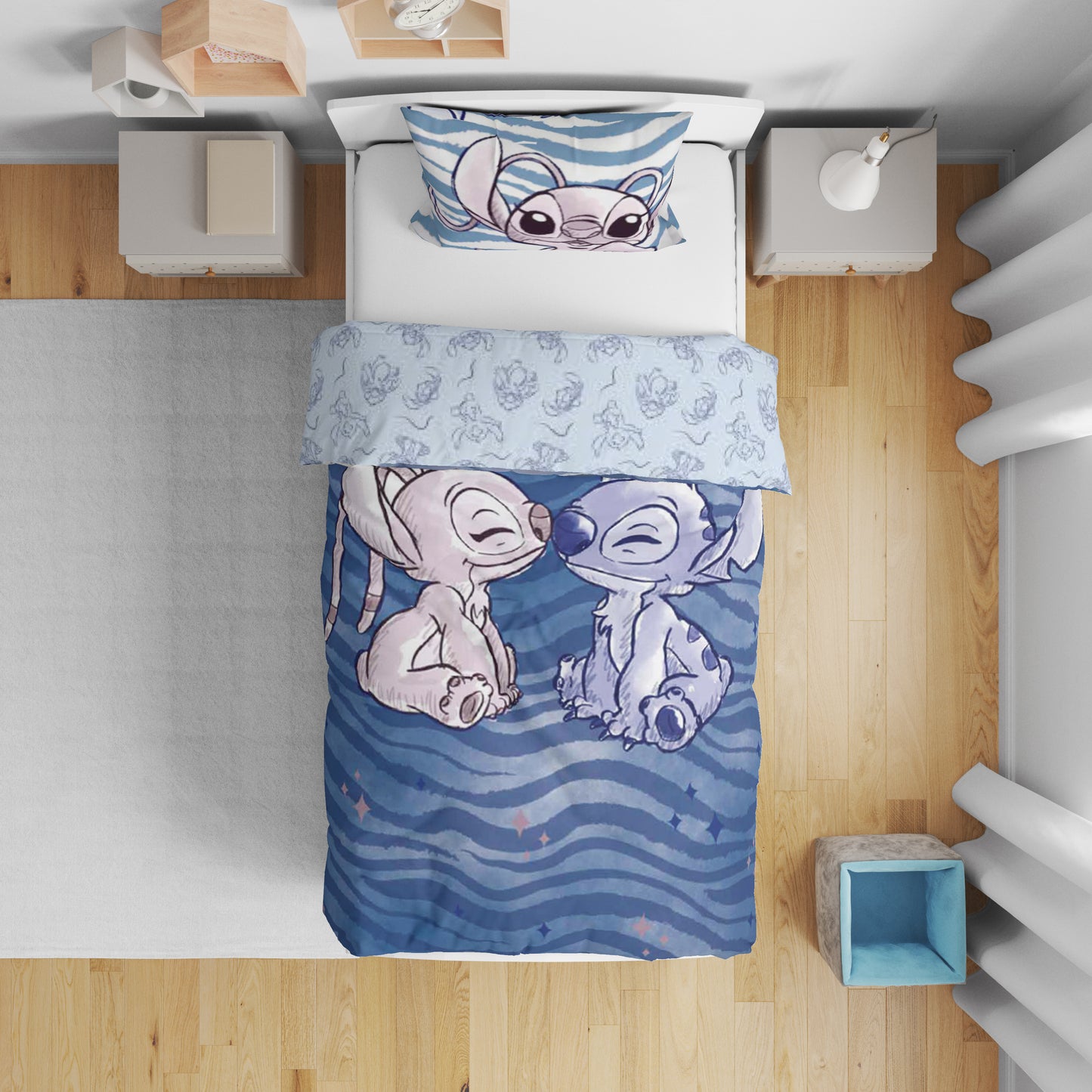 Disney Lilo Stitch Eenpersoons Dekbedovertrek 140x200 cm Katoen 2in1 Duurzaam