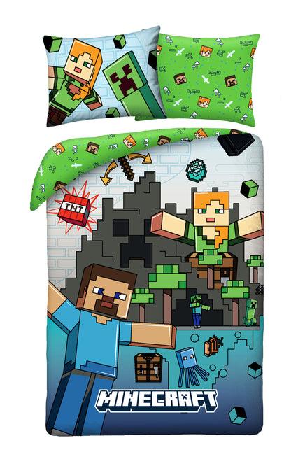 Minecraft Dekbedovertrek 140x200cm 2in1 Duurzaam