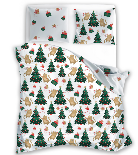 Dekbedovertrek Kerst Kerstbomen Blauw 140x200 Christmas Xmas Polyester