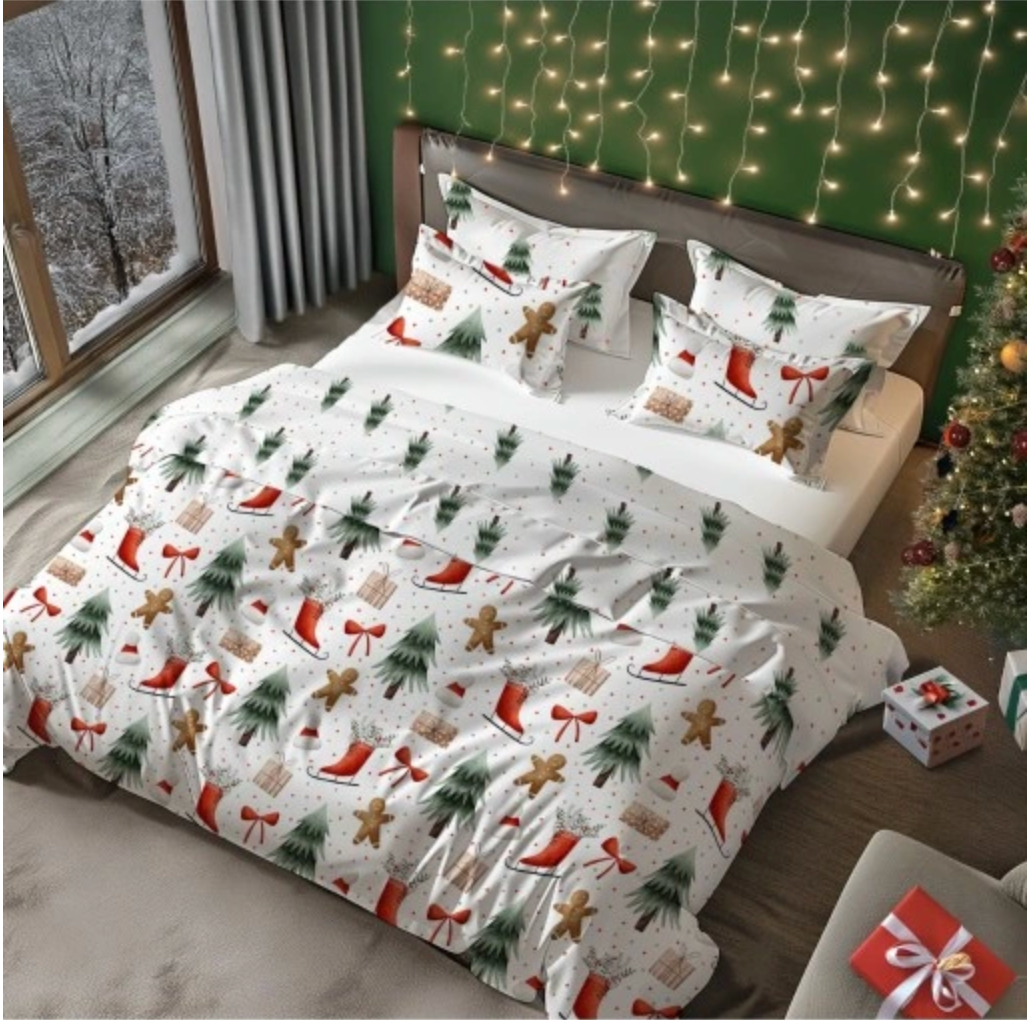 Christmas Dekbedovertrek 140x200 Kerst Katoen Santa Xmas Kerstman 2in1
