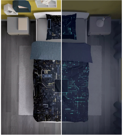 Dekbedovertrek 140x200 Glow in the Dark Printplaat Microchip Motief Kussensloop 70x90