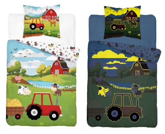 Farm Boerderij Dekbedovertrek 140x200 Katoen Duurzaam 2in1 Glow in the Dark