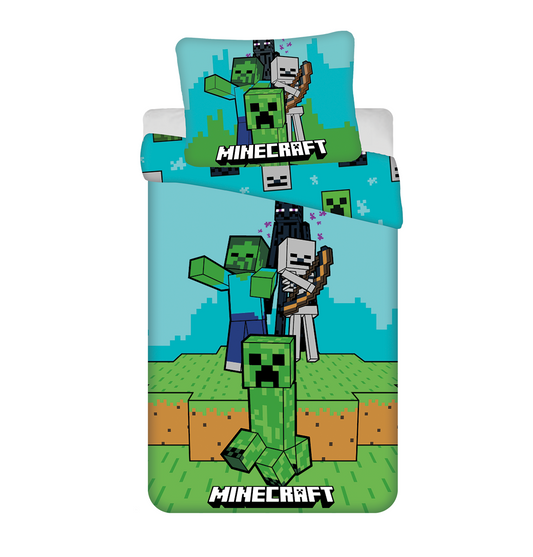 Minecraft Dekbedovertrek 140x200cm 2in1 Duurzaam Mobs Here