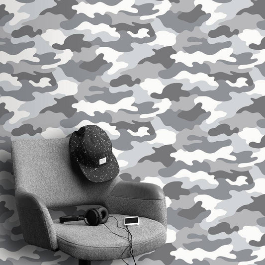 Camouflage Behang Grijs