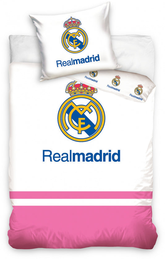 Real Madrid Junior Dekbedovertrek Logo Wit/Roze