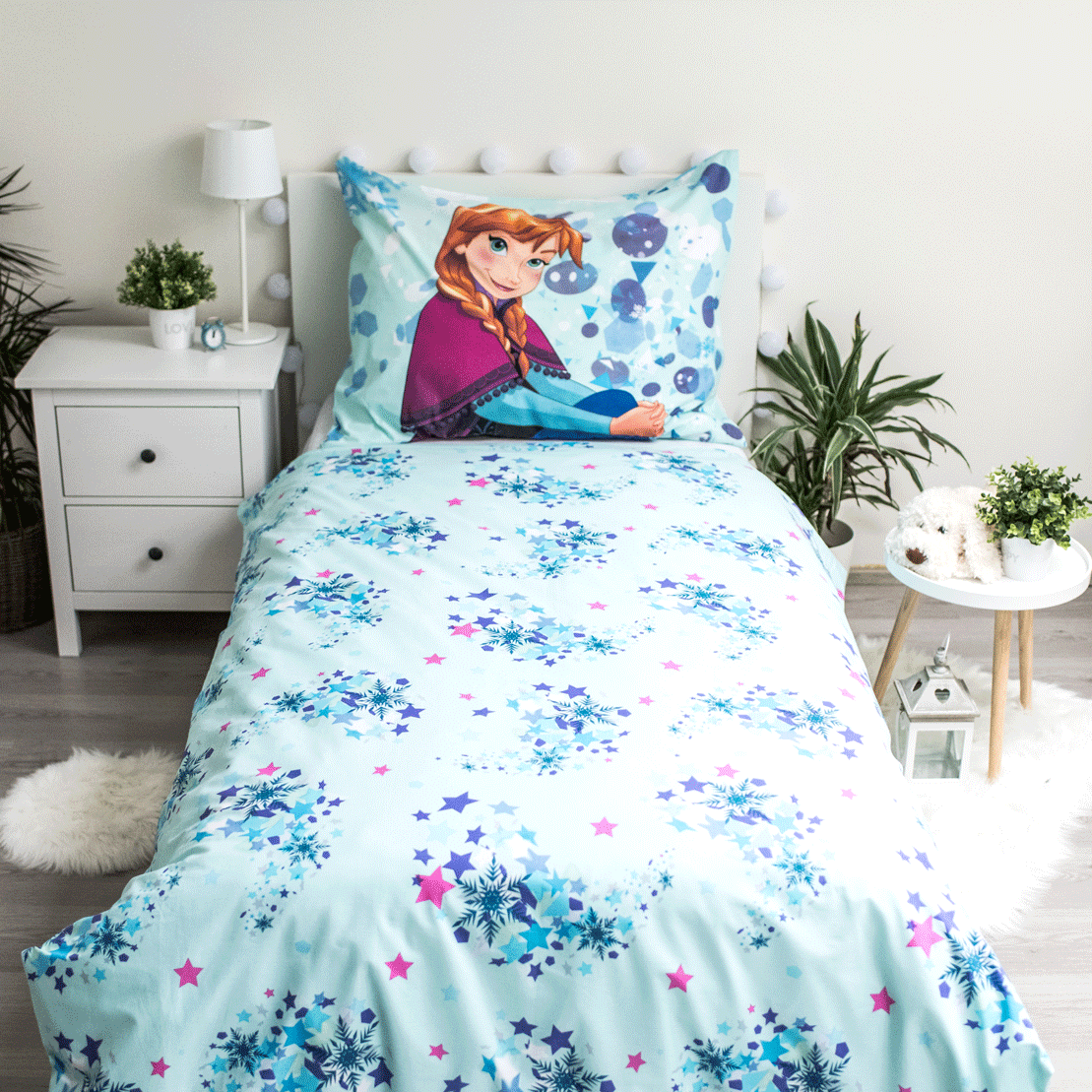 Disney Frozen Dekbedovertrek 140x200 Glow in the Dark Duurzaam 2in1 Licht Blauw