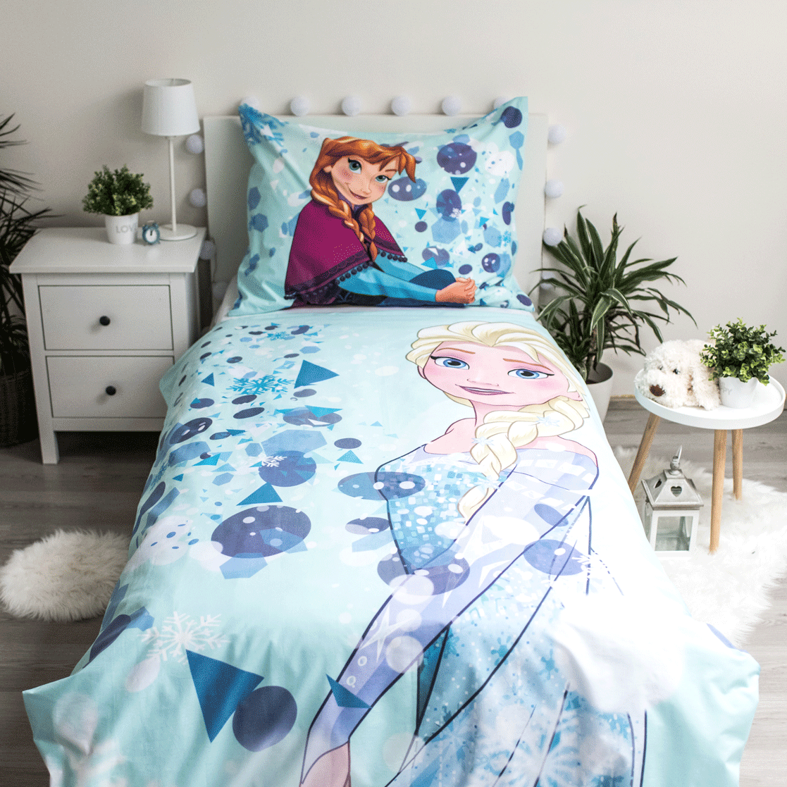 Disney Frozen Dekbedovertrek 140x200 Glow in the Dark Duurzaam 2in1 Licht Blauw