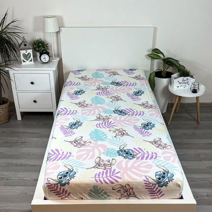 Lilo en Stitch Hoeslaken 90x200 Duurzaam Katoen Blaadjes