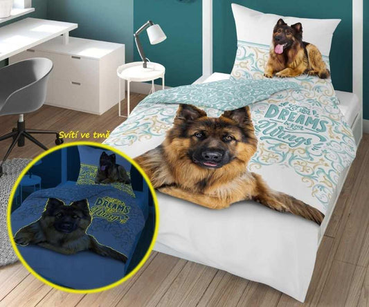 Herder Hond Dekbedovertrek 140x200cm Glow in the Dark 2in1 Duurzaam