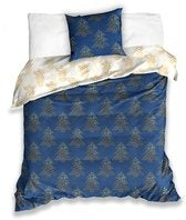Carbotex Eenpersoons Dekbedovertrek Kerst Kerstbomen Blauw