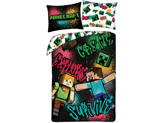 Minecraft Dekbedovertrek Eenpersoons 140x200 Duurzaam Polyester