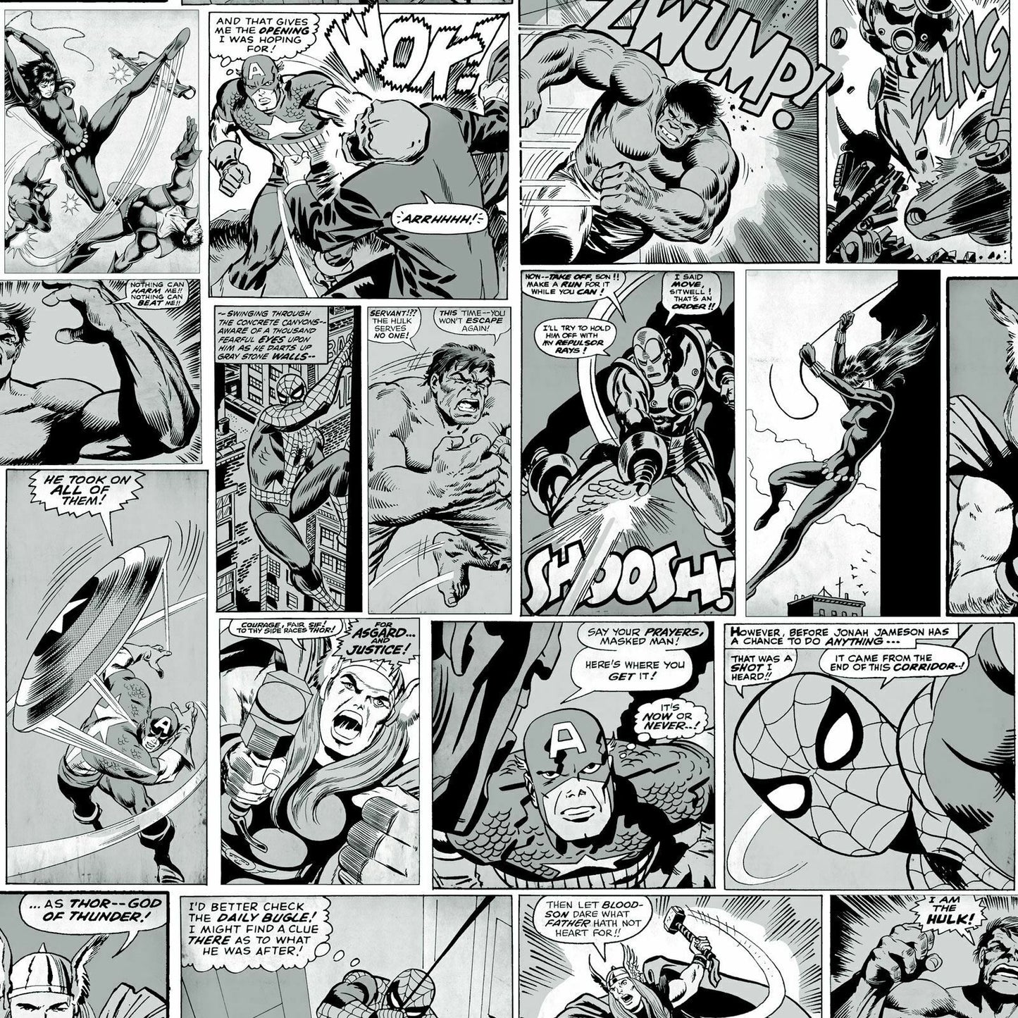 Marvel Comics Behang Striphelden Zwart Wit